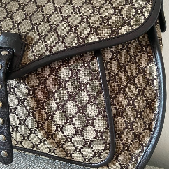 Celine Vintage Triomphe Monogram Canvas Shoulder Bag – Brown Logo Print - Picture 10 of 17